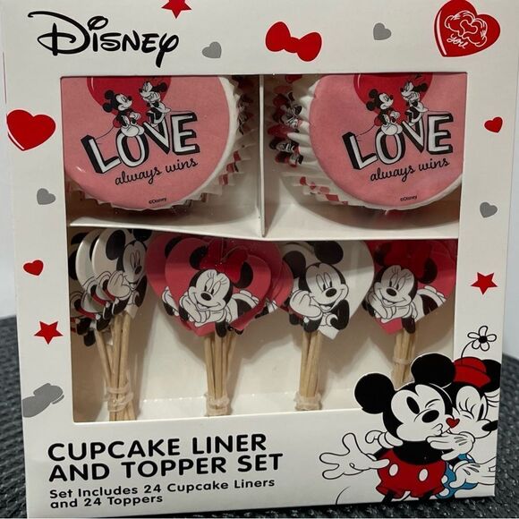 Disney Mickey & Minnie Cupcake Liners & Toppers set of 48 and Cupcake stand NWT - Picture 2 of 5